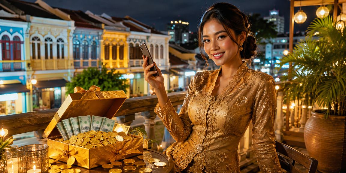 Pemain wanita Penang berbaju kebaya bermain kasino mudah alih
